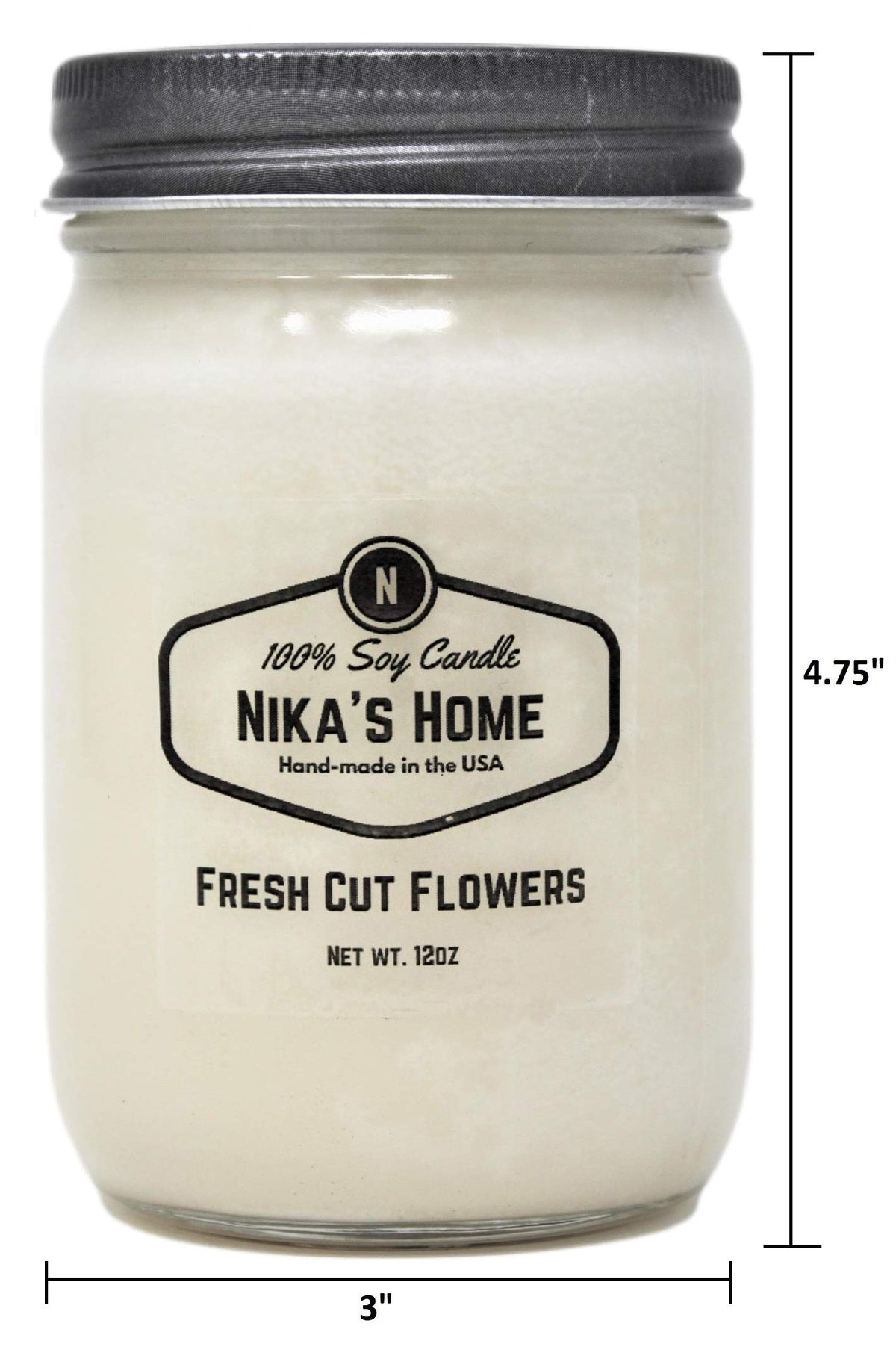 Nika's Home Fresh Cut Flowers Soy Candle - 12oz Mason Jar - Non-Toxic - Hand Poured in The USA, Long Burning 50-60 Hours Highly Scented All Natural, Clean Burning