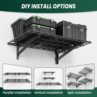 TOPIRON 4 Pack 2x3ft Garage Wall Shelves, 24x72 inch Heavy Duty Garage Shelving Wall Mounted Garage Storage Rack, 1400lbs Load Capacity Floating Metal Shelf, Black