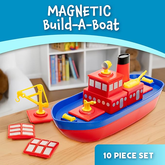 Popular Playthings Magnetic Build-a-Boat High Seas Play Set Waterproof Floating Bath Toddler Toys Gifts for Kids Ages 3 &amp Up - 10 Pieces
