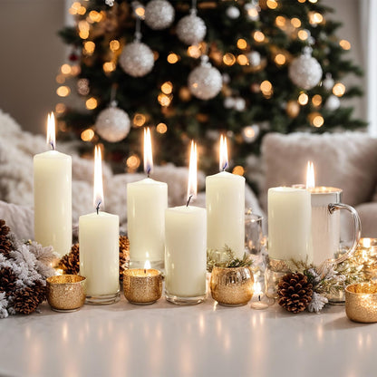 MTLEE Set of 72 Ivory Pillar Candles 2 x 3, 2 x 6, 2 x 8 Inch Smokeless and Dripless Unscented Large Candles Long Clean Burning Rustic Pillar Candle for Wedding Dinner Home Decor