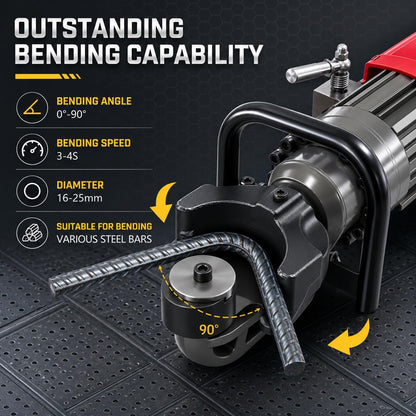 GERMCENS Electric Rebar Bender 1500W Hydraulic Rebar Bending Machine #16-25 mm Rebar to 90° within 3-4s, Enabling easy bending of rebar steel bar,Comes with a storage box.