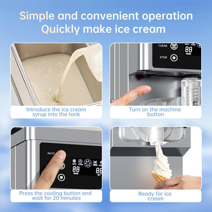 Commercial Ice Cream Maker Machine 1200W Single Flavor Soft Serve Ice Cream Machine 3.2 to 4.2 Gal/H 110V Ice Cream Machine with Pre-Cooling, Auto Clean, 6L Hopper for Restaurant Snack Bar