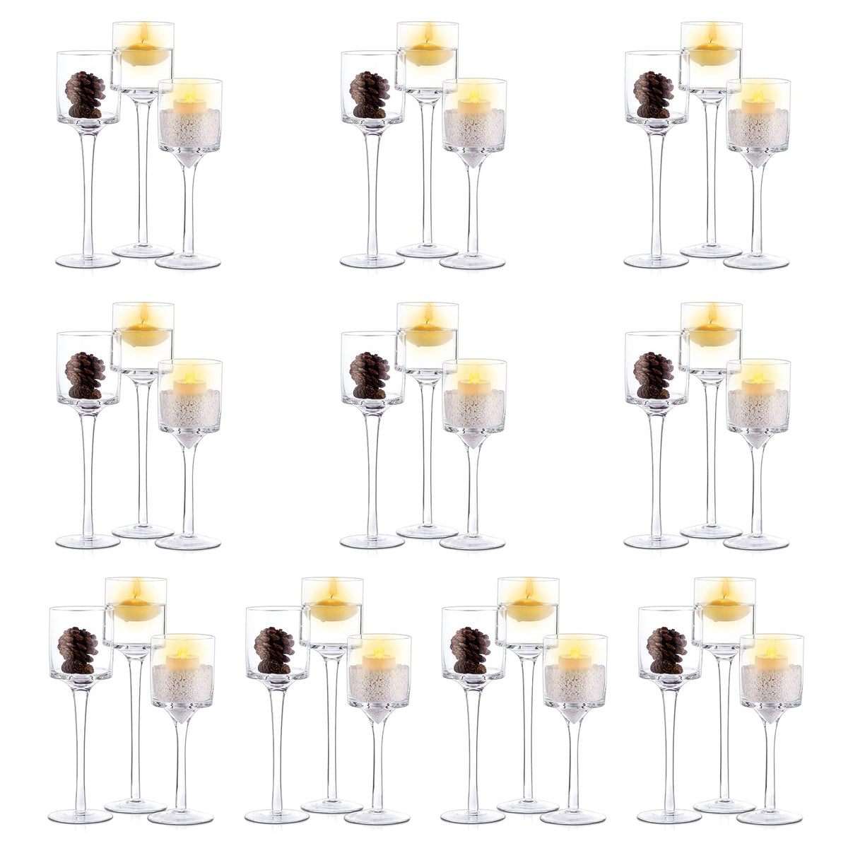 NUPTIO Tealight Candle Holders Bulk: Set of 30 Long Stemmed Candle Stands for Table Centerpiece Decor - Monet Candleholders for Floating Candles