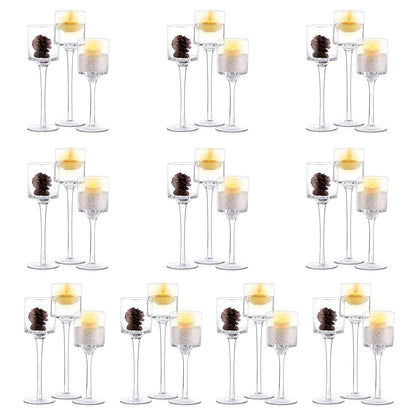 NUPTIO Tealight Candle Holders Bulk: Set of 30 Long Stemmed Candle Stands for Table Centerpiece Decor - Monet Candleholders for Floating Candles