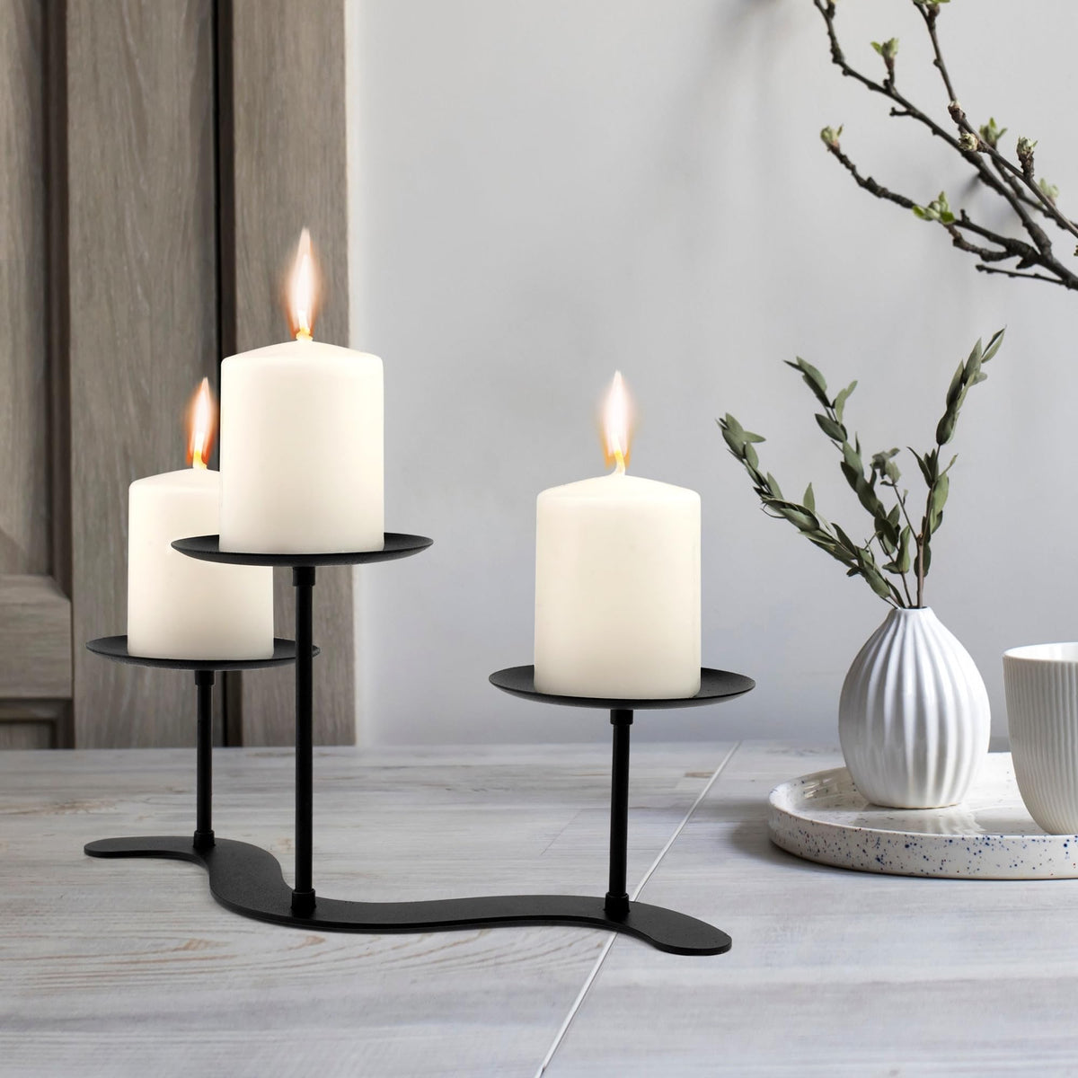 Black Iron Candelabra Candle Holder: Metal Candelabra Centerpiece Decor - 3 Arm Candle Holder Stand for Pillar Candles