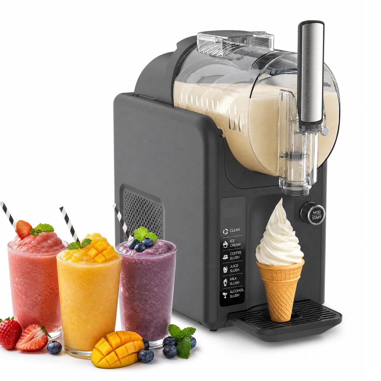 Soft Serve Ice Cream Slushie Machine - 68 oz Slushy Machine for Home, 2-In-1 Soft Ice Cream Maker with 6 Pre-Set Modes, No Ice Needed Frozen Drink Machine for Margarita, Milkshake, Frappés (B2)