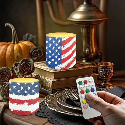 NETILGEN Novelty American Flag Theme 4 Pieces Flameless Candles with Remote Timer Battery Operated LED Flickering Candles for July 4th Patrotic Independence Day Decor