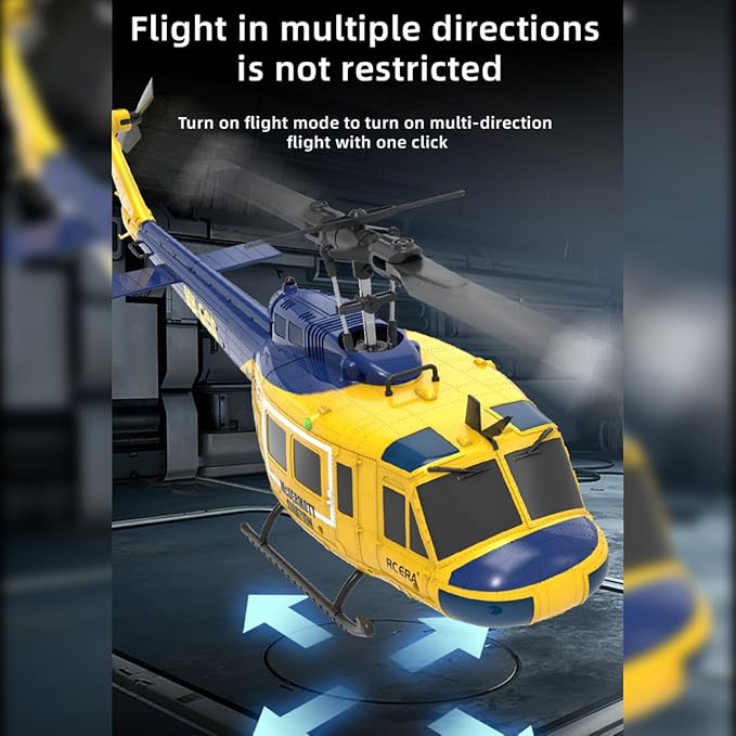 C032 UH-1 Huey RC Helicopter for Adults 1/48 Scale 2.4G 6CH Flybarless Stunt RC Plane 6-Axis Gyroscope Optical Flow Positioning TOF Lidar Height Setting for Beginners (Yellow-blue(2 Batteries))
