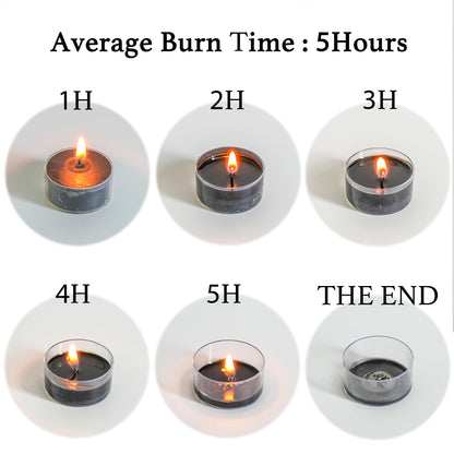 MUUFAZA 12 Unscented Natural Soy Tealight Candles in Clear Cups, 5H Long Clean Burning, Hand-Poured Black Mini Tea Candle Set for Parties, Spa, Meditation, Gift, Holiday, Emergency, Home Decor