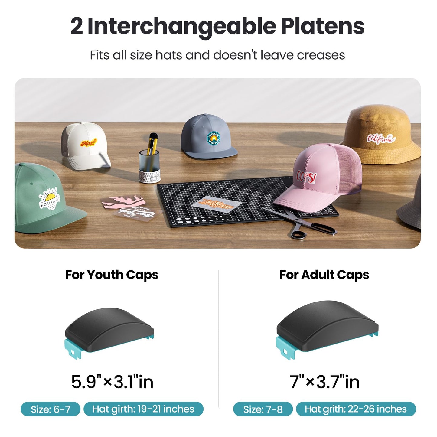 Hat Press Heat Machine for Caps with Presice Temp&Timer Control, Timer Auto Starter, Hat Heat Press with 2 Platens for Trucker Hat & HTV Iron on Vinyl, Sublimation Hat Press, Heat Transfer (Blue)