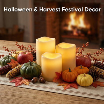 Amagic Outdoor Waterproof Flameless Candles with Timer, Battery Operated Candles with Remote Control, D3 x H4 5" 6" Electric LED Pillar Candle for Outside Patio, Garden, Indoor Decor, Ivory, Set of 3