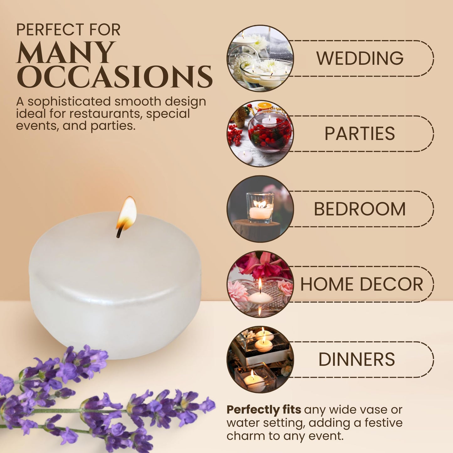 Axiom Floating Candles 4 Hours Burning Time Dripless Floating Candles for Valentine's Day Natural Hand Rolled Wax Candles for Parties (12, Metallic White)