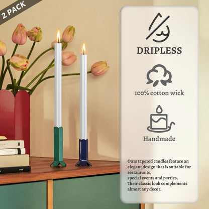 Dripless Taper Candles Unscented White Long Taper Candles Smokeless 10 Inch Roman Column Design Dinner Candlesticks for Home Decoration Holiday Gifts(2Pcs)