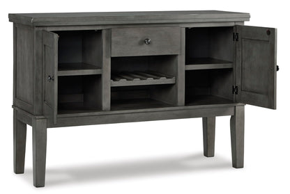 Signature Design by Ashley Hallanden Dining Room Server with Wine Rack, 2 Cabinets with Removable/Adjustable Center Shelf, Drawer, Wood with Acacia Veneer, 38.25" High, Weathered Gray