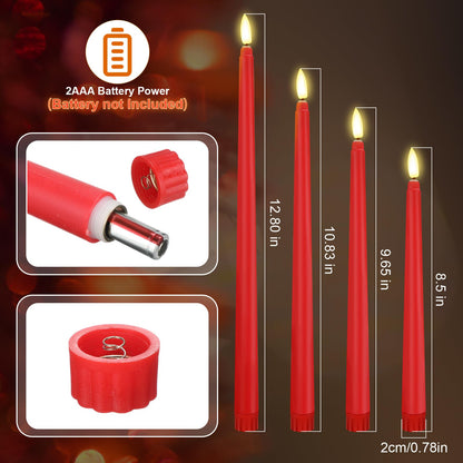 Rossesay 64 Pcs Wedding Flameless LED Taper Candles Battery Operated Candles 4 Sizes of 8.5'', 9.65'', 10.83'', 12.8'' Candlesticks Flickering for Halloween Christmas Church Wedding(Red)