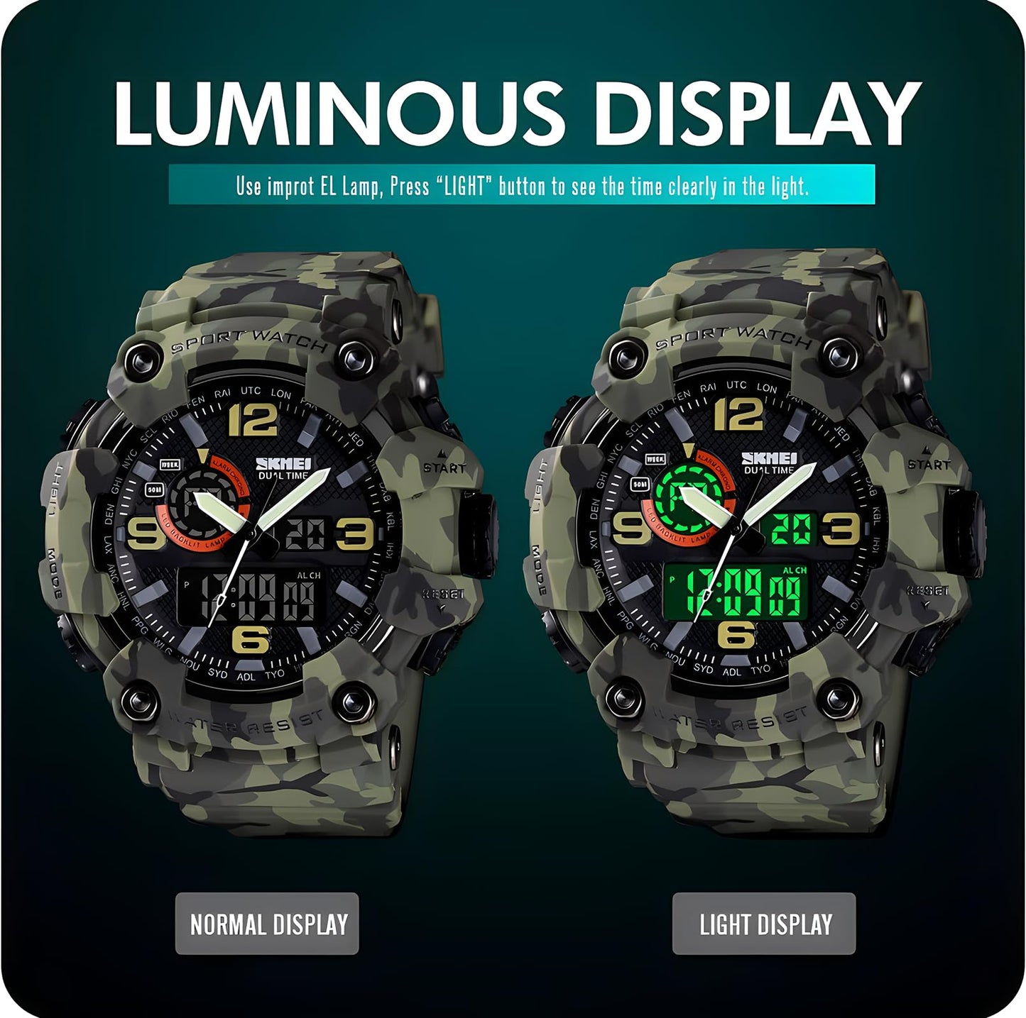 Gosasa Men's Large Face Outdoor Sports Watches Military S-Shock Watch Waterproof, Backlight, Alarm, Stopwatch Features - Rugged Wristwatch for Training, Hiking, and Adventure