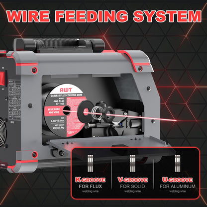 AWT Aluminum 155A MIG Welder,5 in 1 Gas MAG/Aluminum MIG/Gasless Flux Core MIG/Stick/Lift TIG Aluminum MIG Welding Machine,110/220V Welding Machine with Multiprocess Wire Feed