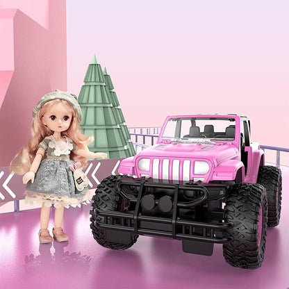 NQD RC Cars with DIY Sticker Pink Remote Control Car for Girls 2.4Ghz Jeep RC Trucks Little Girl Toys Birthday Xmas for 3 Years Old and Up