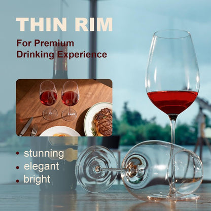 BinkMark Red Wine Glasses Set of 4 | 22oz Hand-Blown Crystal | Red Stem | Ultra-Thin Rim | For Wine Lovers, Date Nights, Anniversary Dinners | Lead-Free Certified | Gift Box