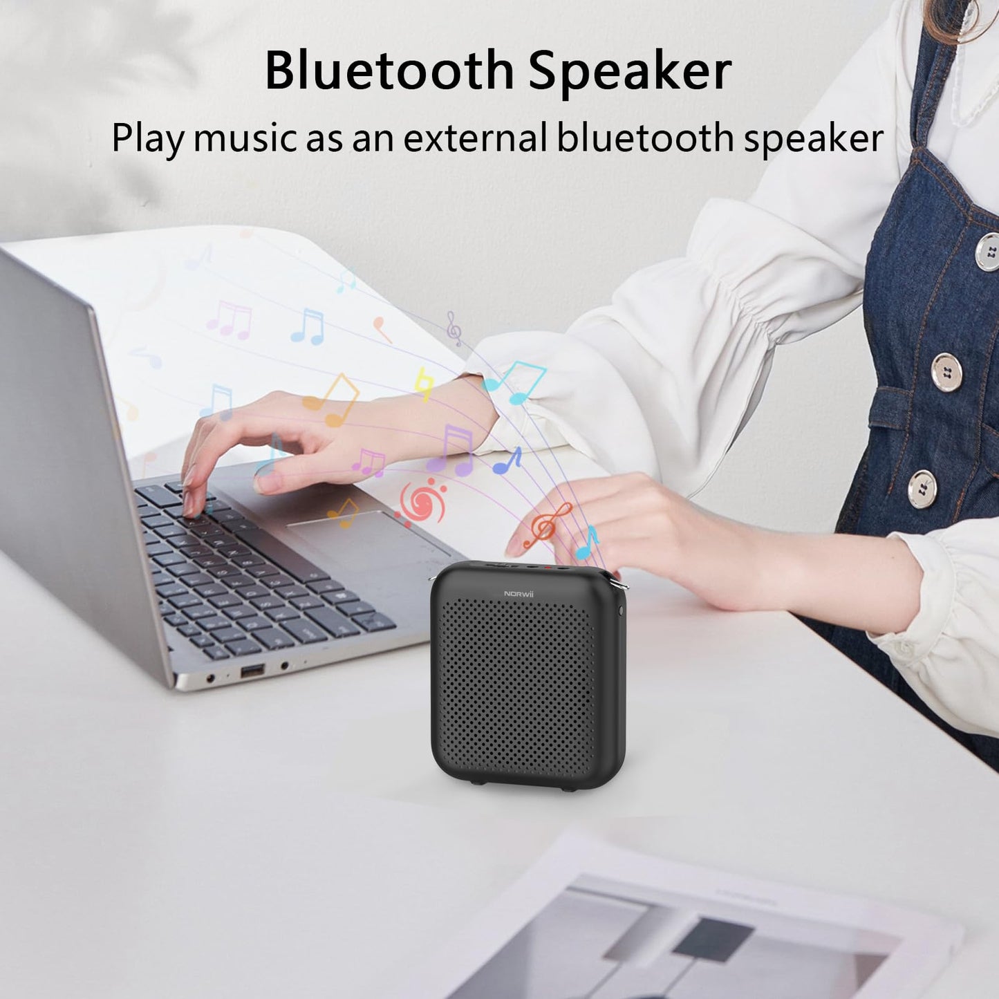 Norwii Bluetooth Voice Amplifier, Power Amplifiers, Portable Mini Wired Microphone Headset for Teacher Classroom & Outdoor Lectures, Teaching, Tour Guides, USB-C Rechargeable - 2000mAh, Black