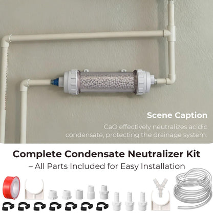 Lounsweer 2 Pcs Condensate Neutralizer Kit with 925g Ceramic Balls, Transparent Tube with Complete Fittings, Wall-Mount Clamps, PVC Tubing PTFE Tape, etc. for HVAC Furnace & Boiler Replaceable Media
