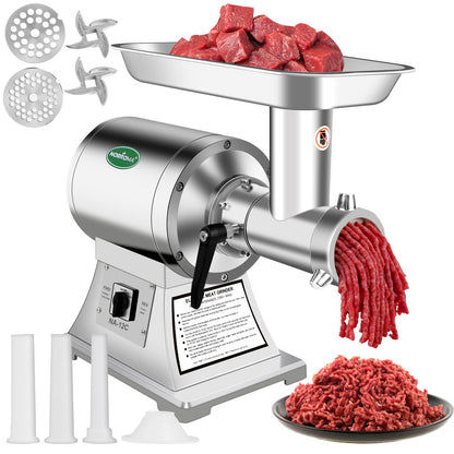 Commercial Meat Grinder Heavy Duty, 1.0HP Electric Meat Grinder #12C Stainless Steel Deer Meat Mincer for Home Use Deer with 2 Grinding Plates 3 Sausage Stuffer Tubes 2 Blades 1 Pusher