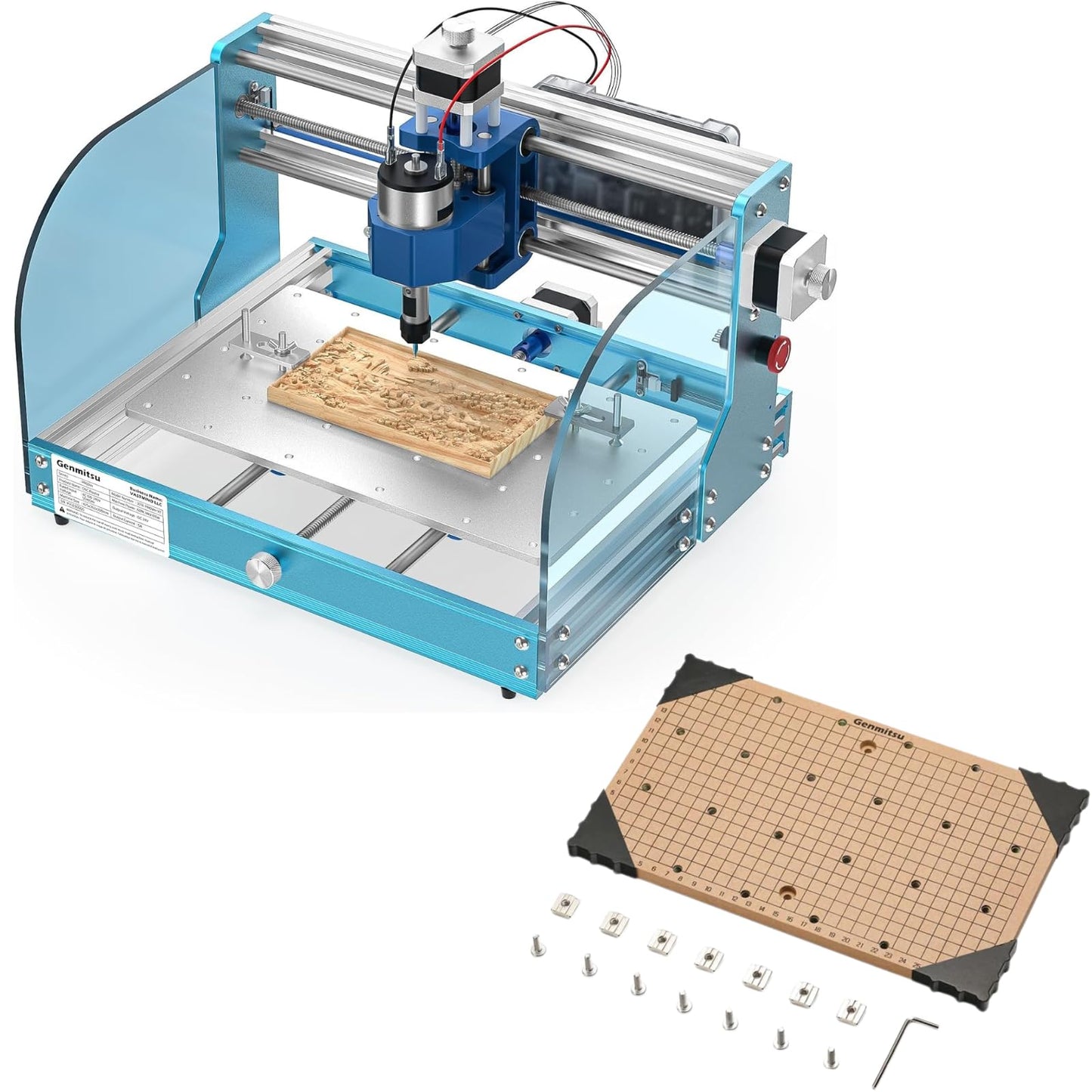 Genmitsu 3018-PROVer V2 CNC Milling Machine, Desktop CNC for Beginner + CNC MDF GRID Spoilboard 300 x 180 x 12mm (11-4/5''x 7''x 1/2''), M6 Holes (6mm), Screws and Nuts Included