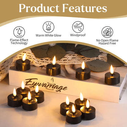 Eywamage Black Flameless LED Tealights with Timer, Flickering Battery Operated Tea Lights Votive Candles Set of 12