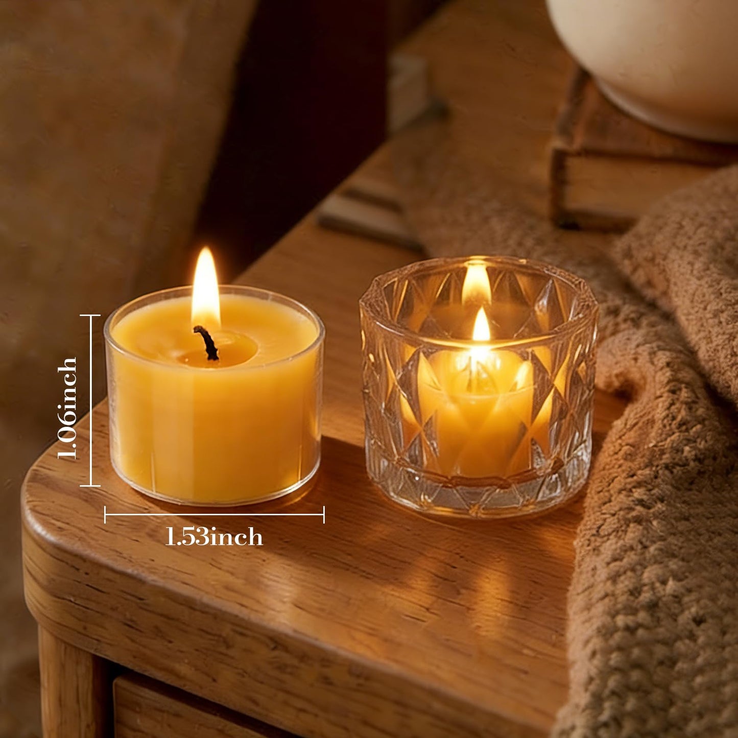 8 Hours Beeswax Tealight Candles-12 Packs - Natural Beeswax Tea Candles in Clear Cup | Smokeless Beeswax Tealights for Home Decor, Fragrance, Relax, Air Purify