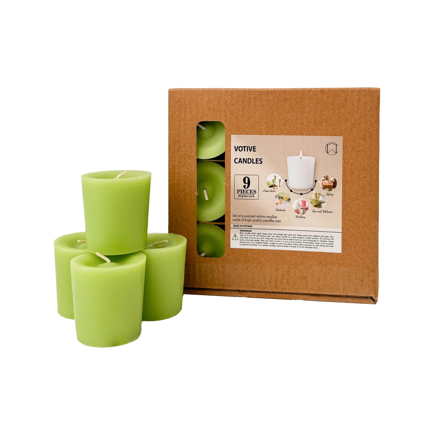Scented Votive Candles Set of 9 – CW Studio 12 Hour Burn, Sweet Pea & Peony, Citrus Blossom, Garden Mint Fragrances – Pastel Pink, Yellow & Green – Aromatherapy Home Candles in Kraft Paper Gift Box