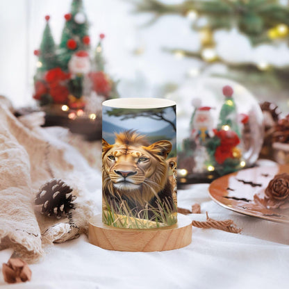 ALAZA Lion Leopard Animal Tree Flickering Flameless Candles Pillar Led Candles Battery Operated Candles with Remote and Timers Set of 2