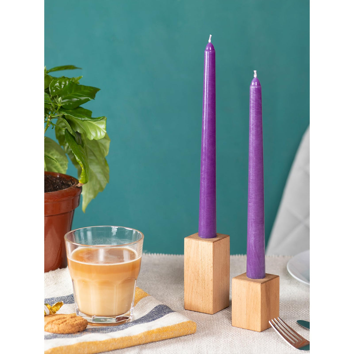 CANDWAX Purple 12 inch Taper Candles Pack of 4 - Unscented Smokeless Dripless Long Burning Christmas Tapered Candle Sticks - Perfect as Christmas Candle Sticks for Home Decor - Purple Taper Candles