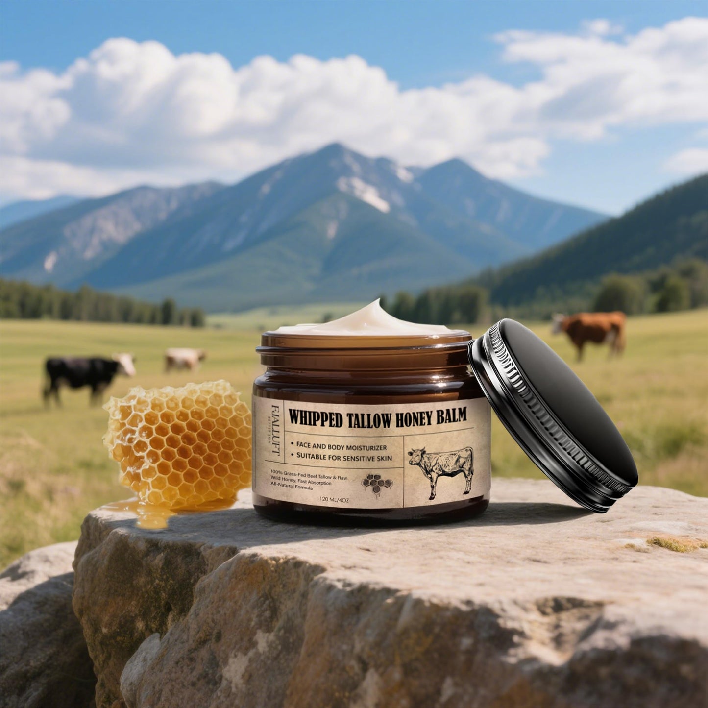 Beef Tallow and Honey Balm Moisturiser: Whipped Grass Fed Beef Tallow Balm with Raw Honey and Olive Oil for Skin and Face – Natural Cow Fat Facial Cream for Anti-Aging Unscented