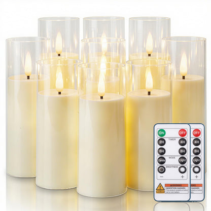 Homemory Ivory Acrylic Flameless LED Candles, Battery Operated with Remote Control and Timer, Electric Fake Candles for Wedding, Home Decor, Set of 9