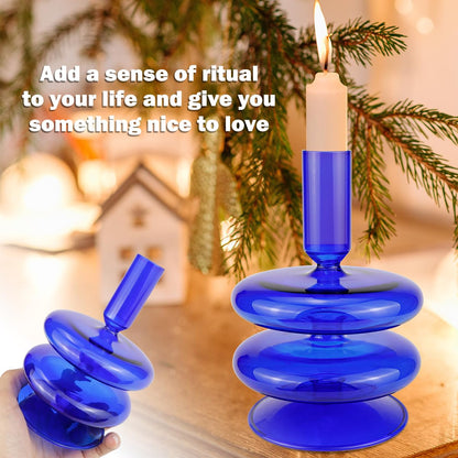 LNQ LUNIQI Glass Candle Holder for Taper Candles,Clear Decorative Candle Sticks Holders for Wedding Valentines Day Birthday Party Centerpiece (Dark Blue)