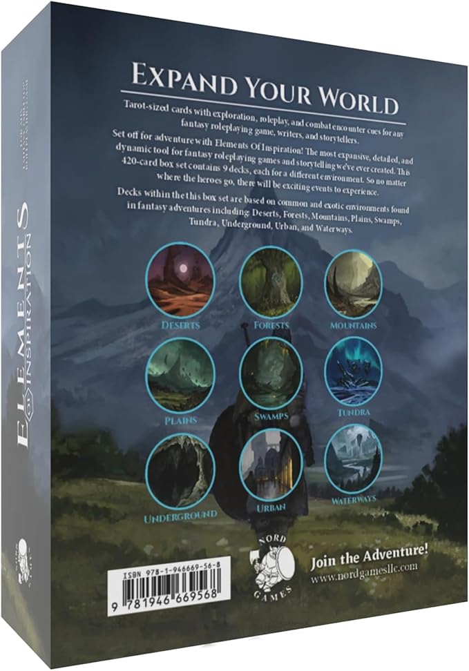 Nord Games: Elements of Inspiration: Boxed Set - 5e RPG Storytelling Cards 420 Tarot Sized Cards Combat Roleplay &amp Exploration Cues Tabletop D&ampD