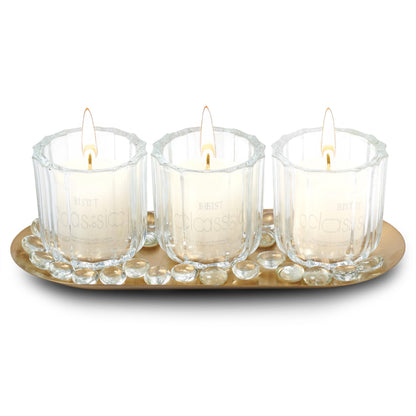Dawhud Direct Glass Candle Holders - Transparent with Gold Base - Elegant Candle Centerpieces for Tables - Durable Heat-Resistant Design - Perfect for Weddings and Holidays - 3 Glass Set