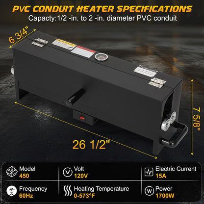 1/2“ to 2” Electric PVC Conduit Heater, PVC Bender Heater Pipe with Temperature Control & Safety Shutoff & Reflective Interior, 120V 1700W Fast Heating Bender for 24" Pipe Sections