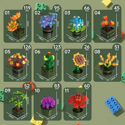 Flower Building Set for Adults Women (987 Piece) - 12Pcs/Set Mini Succulents Plant Bonsai Model for Home Decor Botanical Collection Blocks Toy Gifts for Building Blocks Lover