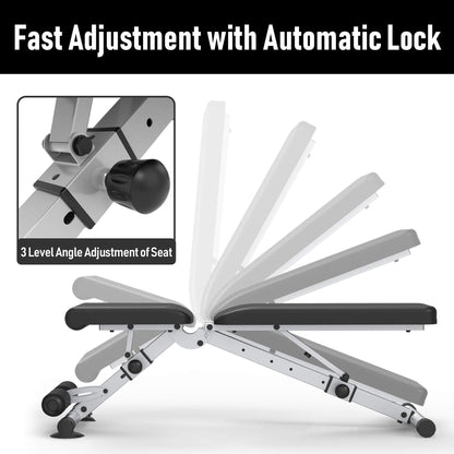 leikefitness Adjustable Weight Bench Foldable Workout Exercise Bench with Automatic Lock for Upright Incline Decline and Flat Full Body Exercise