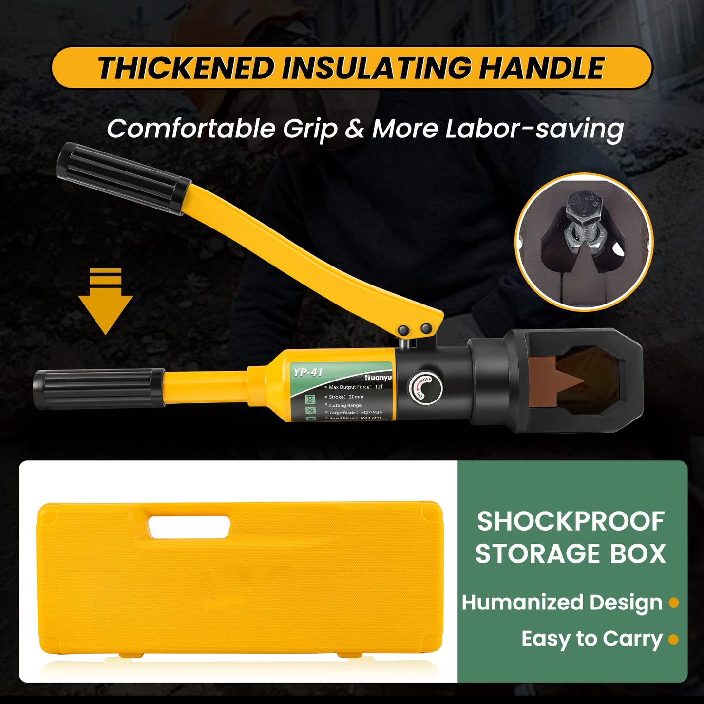 Huanyu Hydraulic Nut Splitter Tool Heavy Duty Nut Separator Portable Cracker Force 10T Cutting Range M27-M34 M34-M41 for Removing Rusty Broken Damaged with Storage Box YP-41