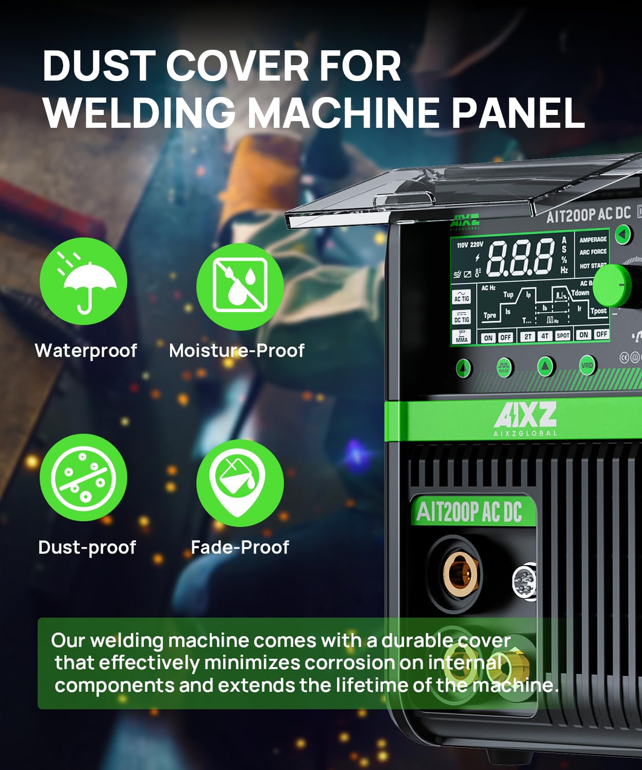 AIXZGLOBAL AIT200P AC/DC TIG Welder, 200A 110V/220V Aluminum Welding Machine with AC/DC TIG, Pulse TIG, Spot TIG, HF Start & Stick Welding, Foot Pedal Compatible, IGBT Inverter, Large HD Display
