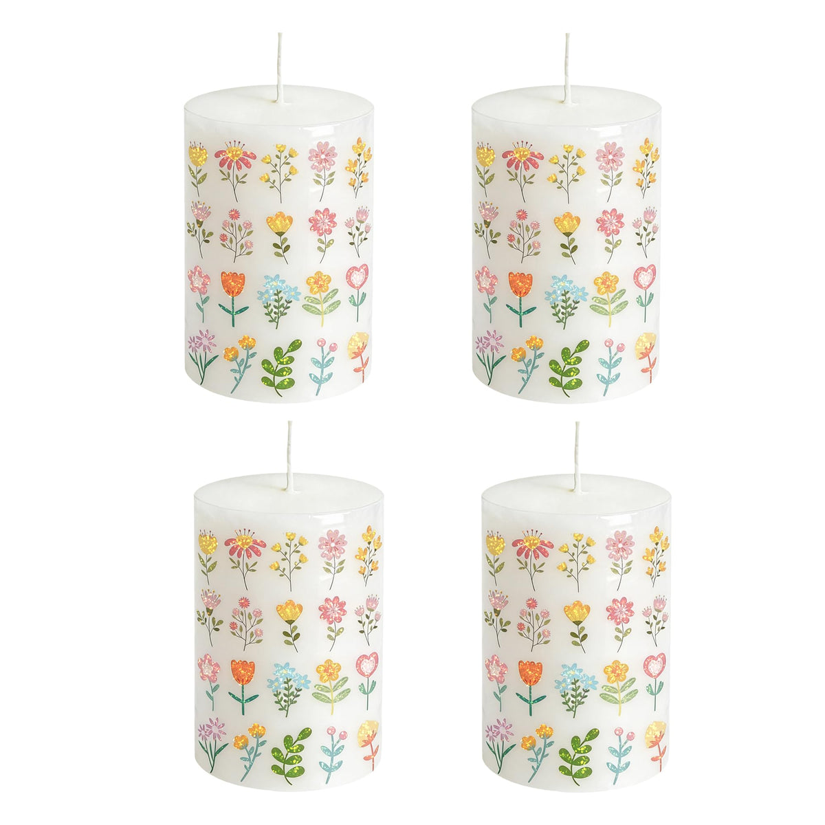 4 Pack Flower Pillar Candles Dripless, Smokeless, Unscented Pillar Candles for Indoor Decor, Spring Deco, Party, Dinner, Wedding and Home Decor
