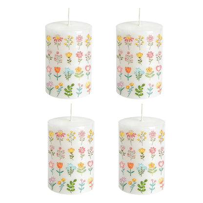 4 Pack Flower Pillar Candles Dripless, Smokeless, Unscented Pillar Candles for Indoor Decor, Spring Deco, Party, Dinner, Wedding and Home Decor