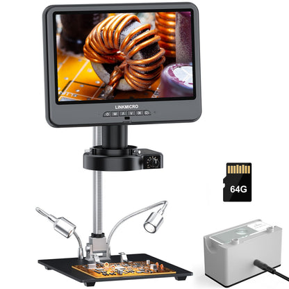 4K 30FPS HDMI Digital Microscope with 10.1'' Screen for Soldering LM208S, 4K Coins Microscope Camera 1500X for Adults, 3840P UHD Video Audio, 56 LED Ring Light, Full Coin View, PC View, 64G