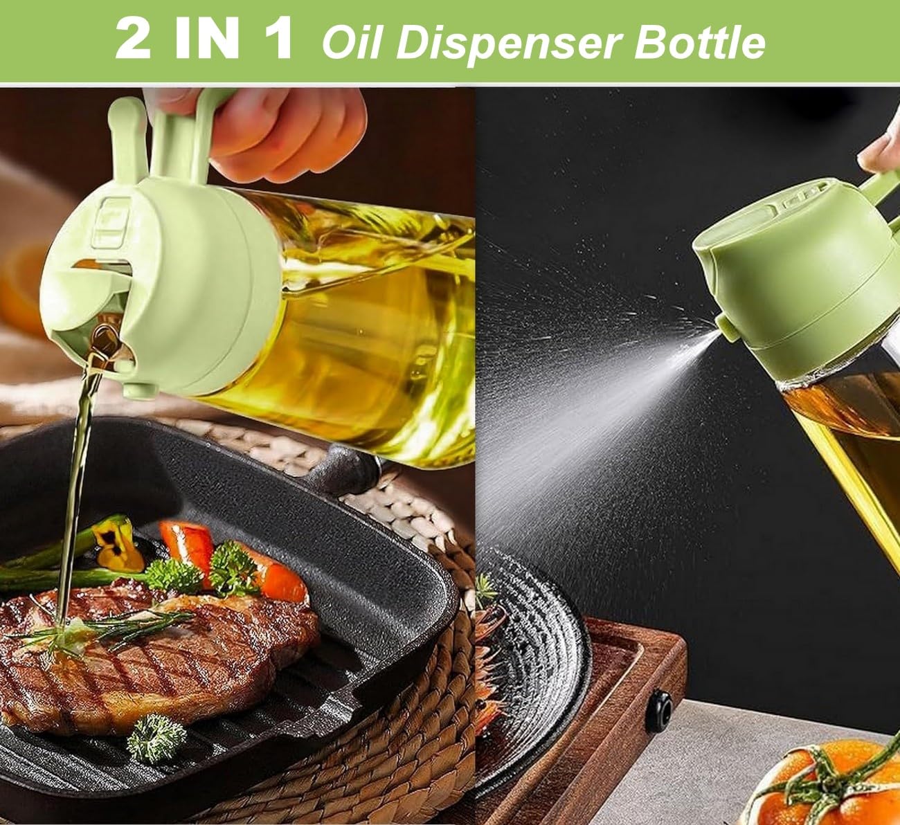 Aukomer Oil Dispenser Bottle Glass Olive Oil Sprayer 2 Pcs: 2 in 1 Olive Oil Dispenser Bottle, Premium Oil Sprayer for Cooking, Glass Oil Spray Bottle for Air Fryer Salad BBQ Baking-470ml
