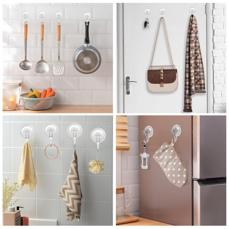 KORCCI Suction Cup Hooks for Shower-Max Load 10 LB, No Trace, Reusable & Removable, Small Clear Suction Hooks, for Tile, Glass, Window, Kitchen, Bathroom, Christmas Decor, Wreath, Lights, 2 Pack