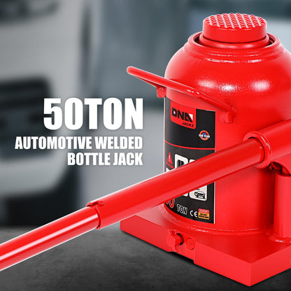 DNA Motoring 50 Tons / 110231 lbs Lifting Automotive Welded Hydraulic Bottle Jack for Repair Vehicle, Pickup, Truck, w/Manual Handle, Red,TOOLS-00365