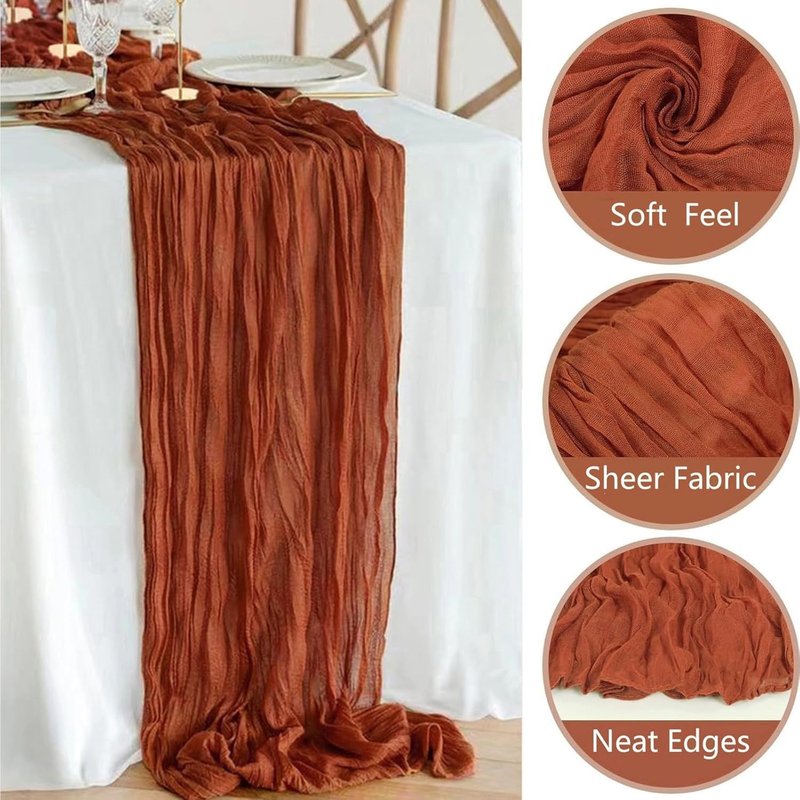 DREAMBOAT 8 Pack Terracotta Cheesecloth Table Runner 10Ft 35x120 Inch Boho Gauze Table Runner Rustic Cheese Cloth Long Table Runner for Wedding Baby Bridal Shower Birthday Party Decorations
