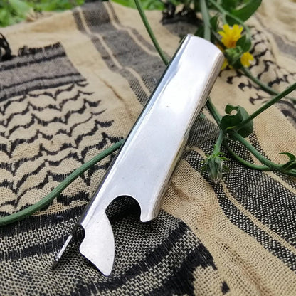 M‑Tac 4‑in‑1 Camping Utensil – Spoon, Fork, Knife & Bottle/Can Opener Combo – Compact Stainless Steel for Hiking & Survival